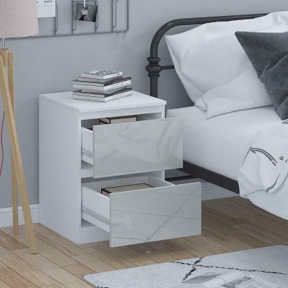 Stora Modern 2 Drawer Bedside Cabinet Gloss Grey & Matt White - Image 6