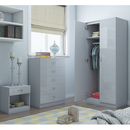 Chilton Modern 5 Drawer Chest - High Grey Gloss - Image 2