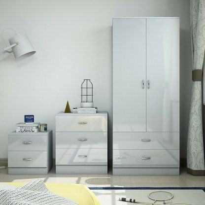 Chilton 2 Drawer Bedside Cabinet - Grey Gloss - Image 2