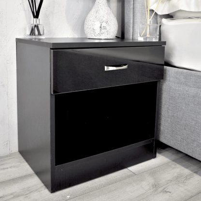 Chilton Black High Gloss 1 Drawer Bedside Cabinet Table - Image 2