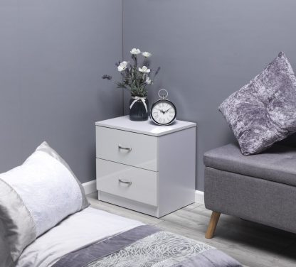 Chilton 2 Drawer Bedside Cabinet - White Gloss - Image 2