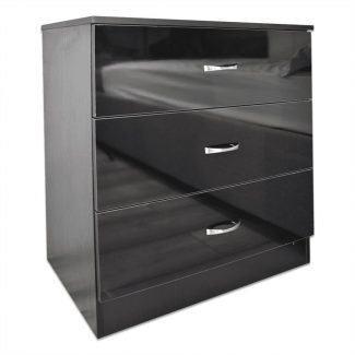 Chilton Modern 3 Drawer Chest Of Drawers Black Gloss