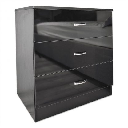Chilton Modern 3 Drawer Chest Of Drawers Black Gloss