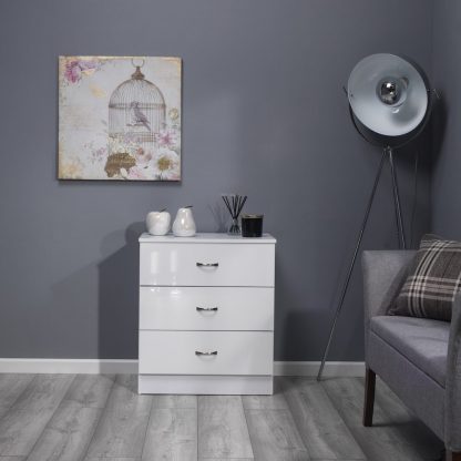 Chilton Modern 3 Drawer Chest - White Gloss - Image 3