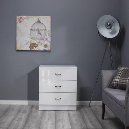 Chilton Modern 3 Drawer Chest - White Gloss - Image 4