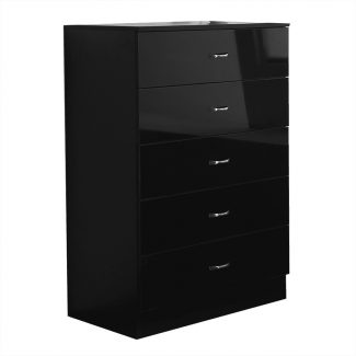 Chilton Modern 5 Drawer Chest - High Black Gloss