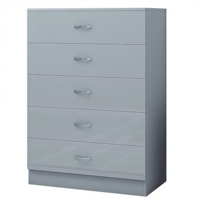 Chilton Modern 5 Drawer Chest - High Grey Gloss