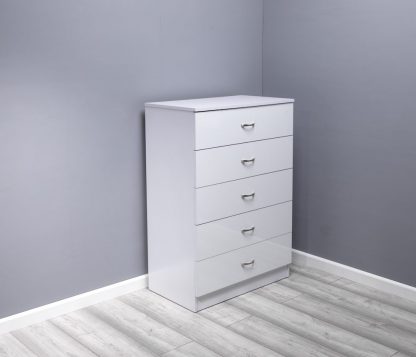 Chilton Modern 5 Drawer Chest - High White Gloss