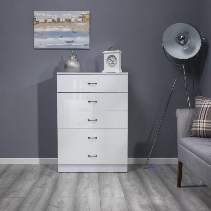 Chilton Modern 5 Drawer Chest - High White Gloss - Image 4