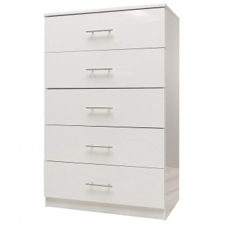 Helston Modern & Tall 5 Drawer Chest - White Gloss