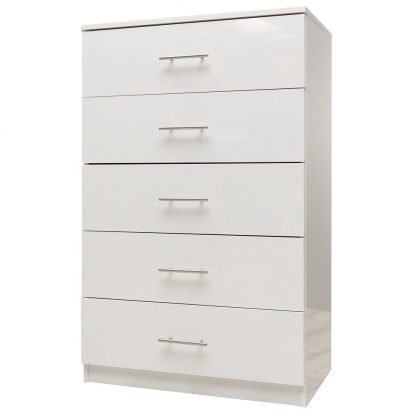 Helston Modern & Tall 5 Drawer Chest - White Gloss