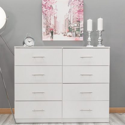 Helston Modern 8 Drawer Chest - Gloss White