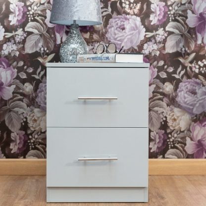 Helston Modern Bedside Cabinet - Grey Gloss - Image 2