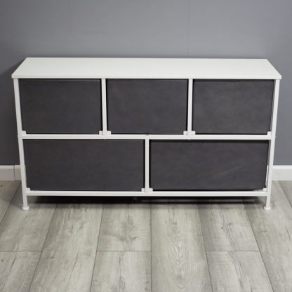 Lotte Modern Linen 5 Drawer Storage Cabinet - Grey & White - Image 6