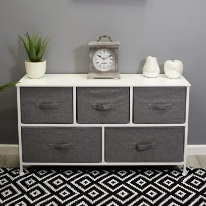 Lotte Modern Linen 5 Drawer Storage Cabinet - Grey & White