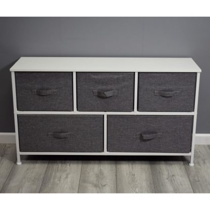 Lotte Modern Linen 5 Drawer Storage Cabinet - Grey & White - Image 3
