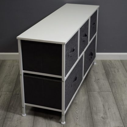 Lotte Modern Linen 5 Drawer Storage Cabinet - Grey & White - Image 4