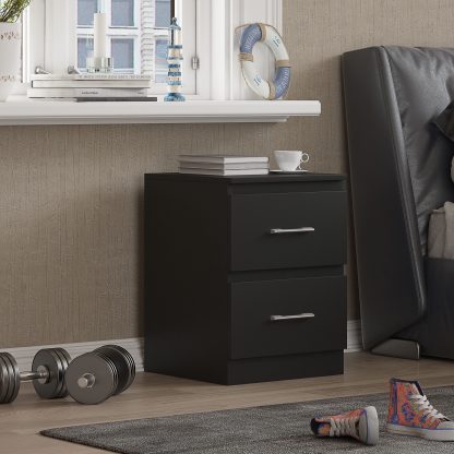 Tromso 2 Drawer Bedside Cabinet - Matt Black