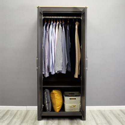 Westbury Traditional 2 Door Wardrobe - Dark Grey & Light Oak - Image 6