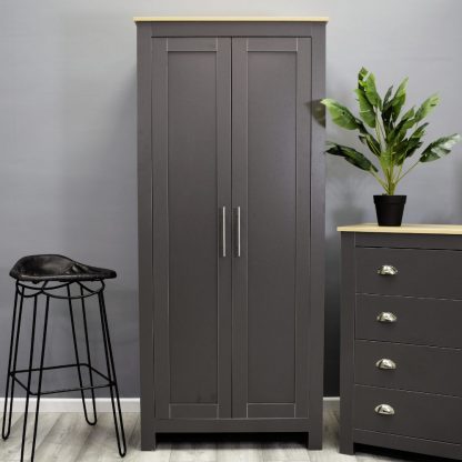 Westbury Traditional 2 Door Wardrobe - Dark Grey & Light Oak