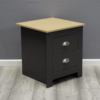 Westbury 2 Drawer Bedside Cabinet - Dark Grey & Light Oak - Image 4