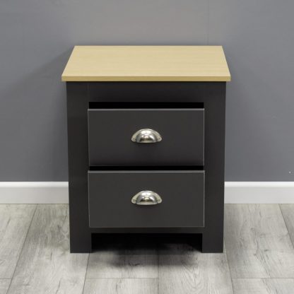 Westbury 2 Drawer Bedside Cabinet - Dark Grey & Light Oak - Image 3