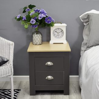 Westbury 2 Drawer Bedside Cabinet - Dark Grey & Light Oak