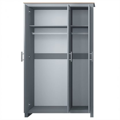 Westbury Traditional 3 Door Wardrobe - Matt Grey & Light Oak - Image 5
