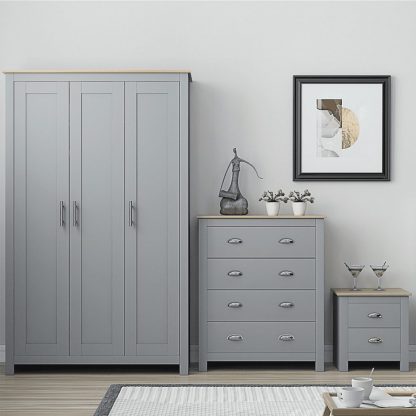 Westbury Traditional 3 Door Wardrobe - Matt Grey & Light Oak - Image 6