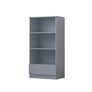 Home Office Matt Grey Bookcase. 3 Open Shelves. Bottom Drawer. 120cm tall.