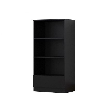 Home Office Matt Black Bookcase. 3 Open Shelves. Bottom Drawer. 120cm tall.