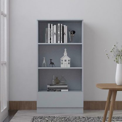 Home Office Matt Grey Bookcase. 3 Open Shelves. Bottom Drawer. 120cm tall. - Image 5