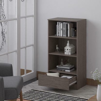 Stora Office Rustic Oak Bookcase. 3 Open Shelves. Bottom Drawer. 120cm tall. - Image 5