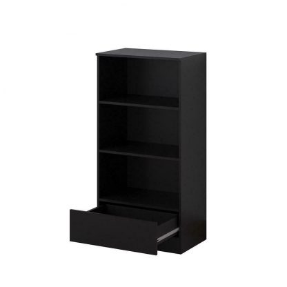 Home Office Matt Black Bookcase. 3 Open Shelves. Bottom Drawer. 120cm tall. - Image 3