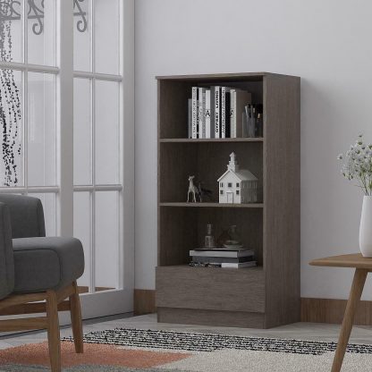 Stora Office Rustic Oak Bookcase. 3 Open Shelves. Bottom Drawer. 120cm tall. - Image 4