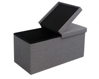 Kora Split-Lid Folding Linen Storage Box Seat Ottoman - Grey