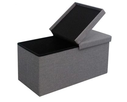 Kora Split-Lid Folding Linen Storage Box Seat Ottoman - Grey