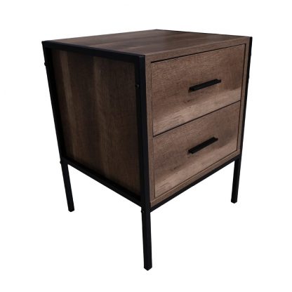 Industrial Reclaimed Wood Effect 2 Drawer Bedside Cabinet - Black - Image 5
