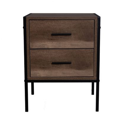 Industrial Reclaimed Wood Effect 2 Drawer Bedside Cabinet - Black - Image 4