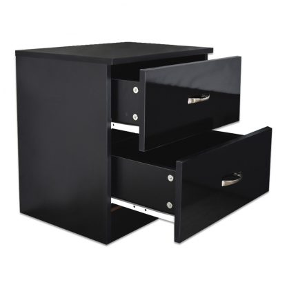 Chilton 2 Drawer Black Gloss Bedside Cabinet Table - Image 3