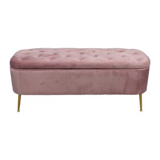 Michaela Buttoned Flat Velvet Ottoman Storage Bench - Pink Blush