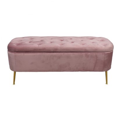 Michaela Buttoned Flat Velvet Ottoman Storage Bench - Pink Blush
