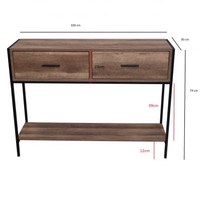 Urban Industrial 2 Drawer Console Table Reclaimed Wood Effect - Image 4
