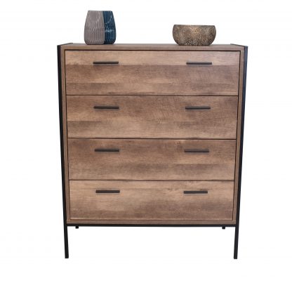 Industrial Reclaimed Wood Effect 4 Drawer Chest - Black