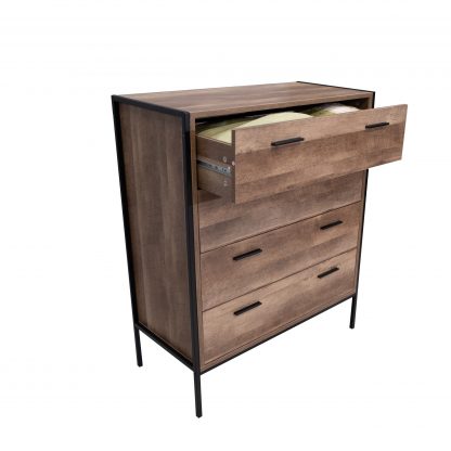 Industrial Reclaimed Wood Effect 4 Drawer Chest - Black - Image 4