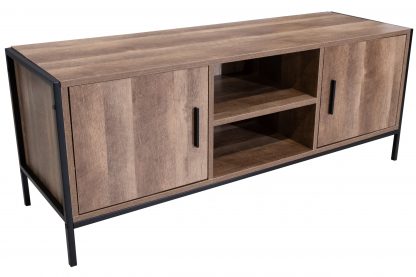 Urban Industrial Reclaimed Wood Effect TV Stand - Black - Image 4