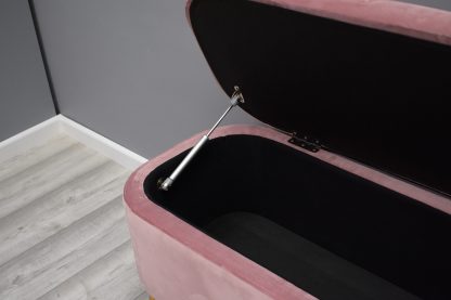 Michaela Buttoned Flat Velvet Ottoman Storage Bench - Pink Blush - Image 4