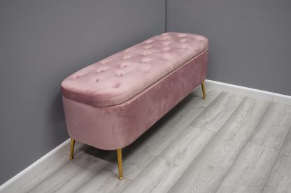 Michaela Buttoned Flat Velvet Ottoman Storage Bench - Pink Blush - Image 5