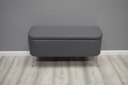 Ella Flat Linen Storage Box Seat Ottoman - Grey - Image 2