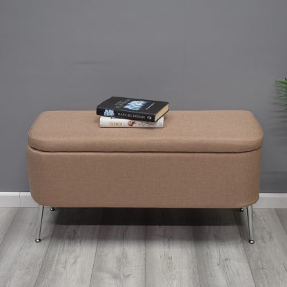 Ella Ottoman Storage Box Brown Flat linen Bench - Image 2
